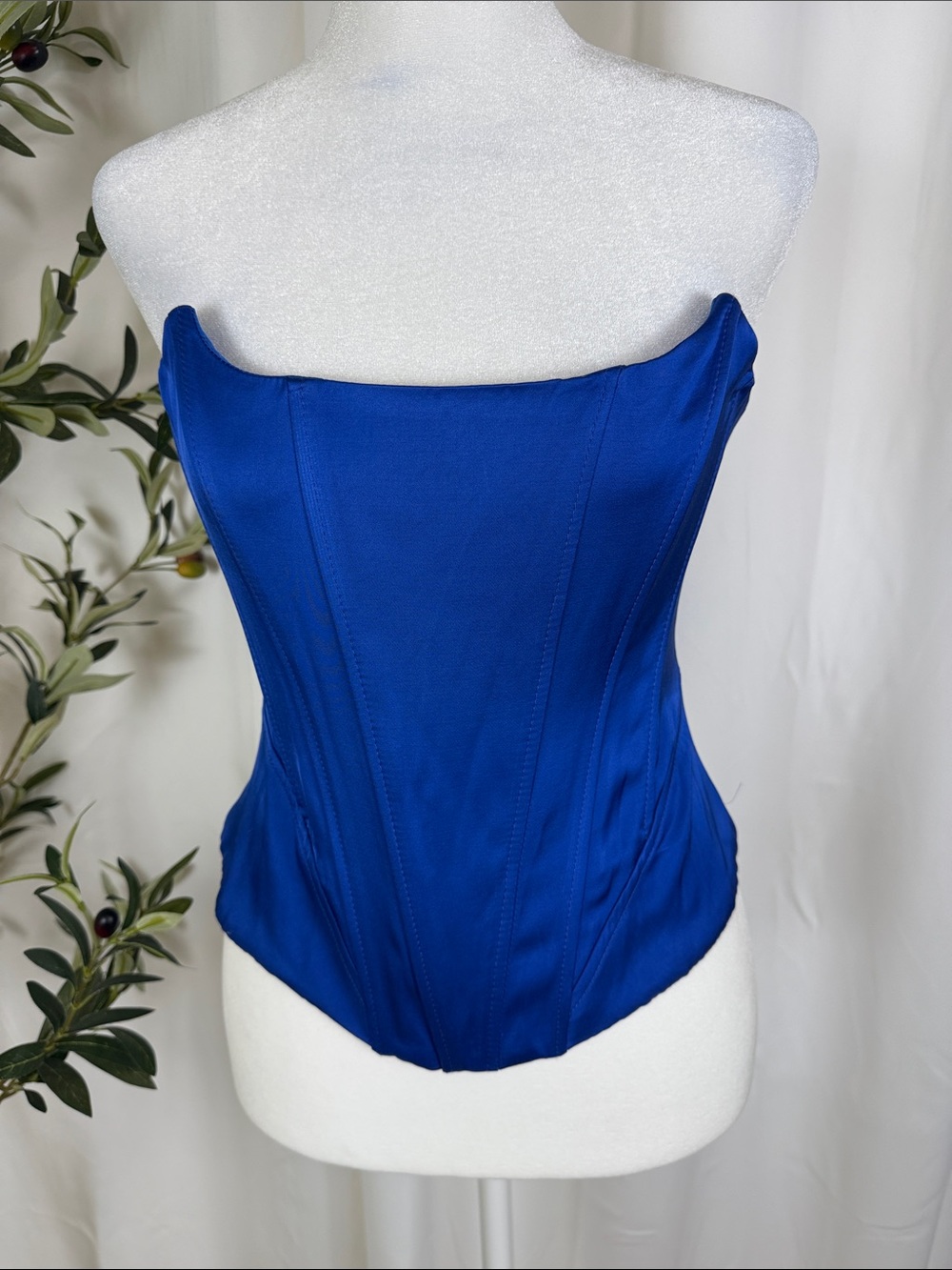 Zara Cobalt Blue Strapless Corset Top Zipper Back Boning in Body Sz XS (T6)